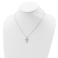 Sterling Silver Rhodium-plated Ribbon Cross Necklace with Diamond, 18" view 3