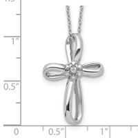 Sterling Silver Rhodium-plated Ribbon Cross Necklace with Diamond, 18" view 4