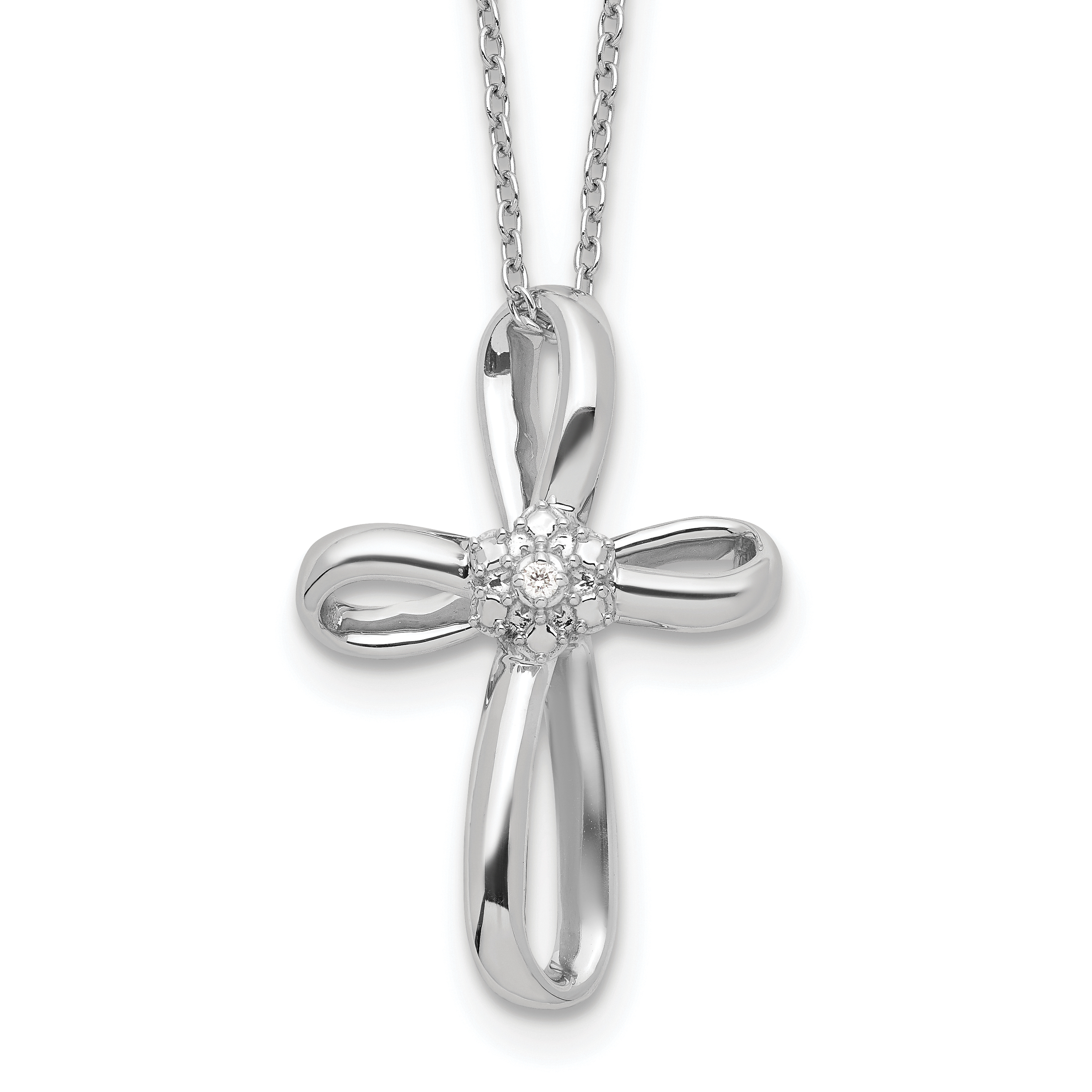 Sterling Silver Rhodium-plated Cross Diamond Necklace (QG2058-18)