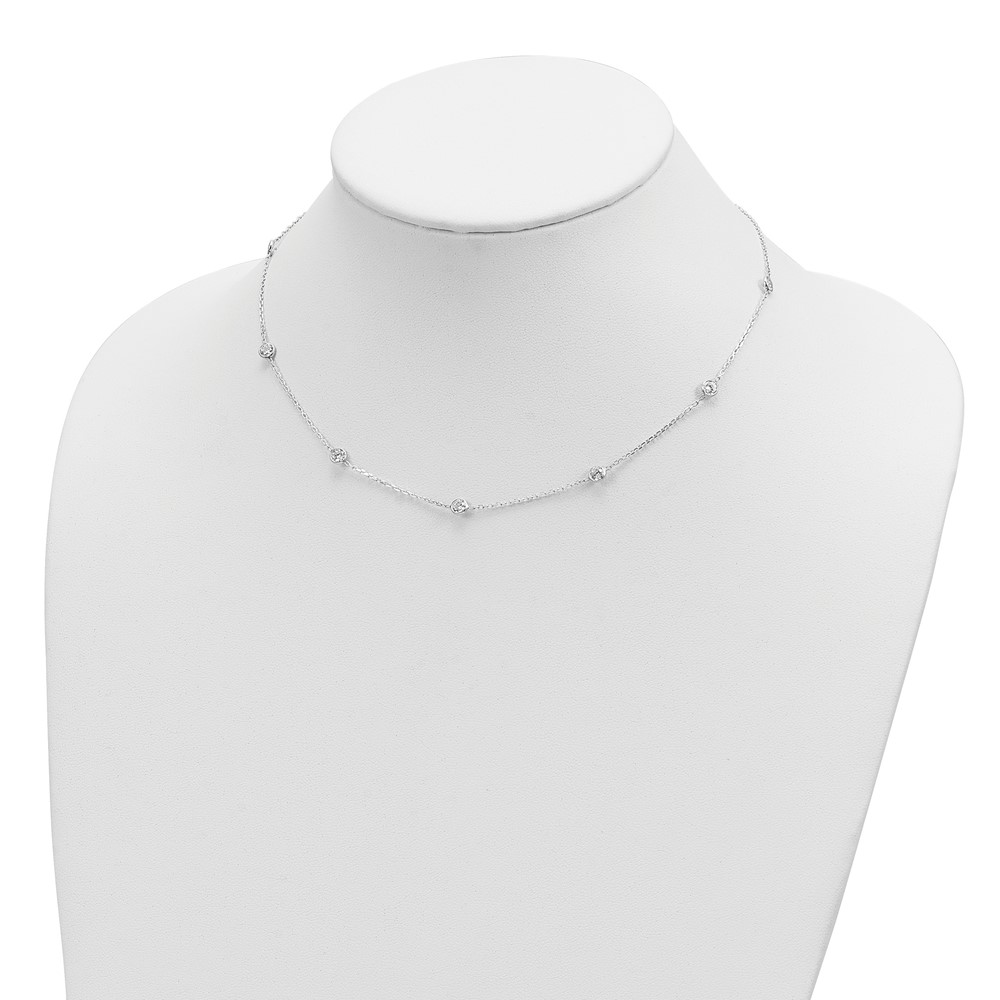 Sterling Silver 16 Inch w/2 in ext. 8-Station CZ Necklace (QG2092-16)