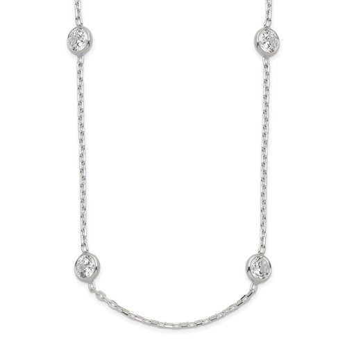 Sterling Silver 4mm Bezel-set CZ 8-Station Necklace with 2 Inch Extension, 16"
