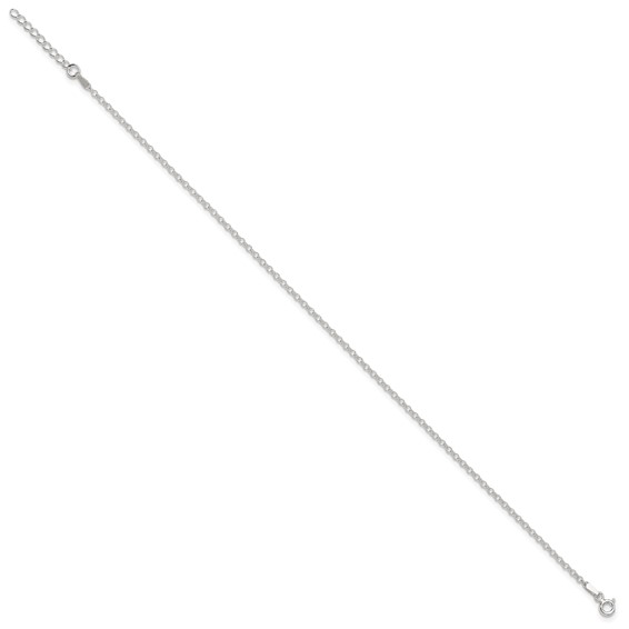 Sterling Silver 2mm Rolo Chain 9 inch Plus 1 inch Extender - Total 10 inch Anklet
