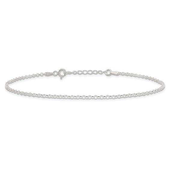 Sterling Silver 2mm Rolo Chain 9 inch Plus 1 inch Extender - Total 10 inch Anklet