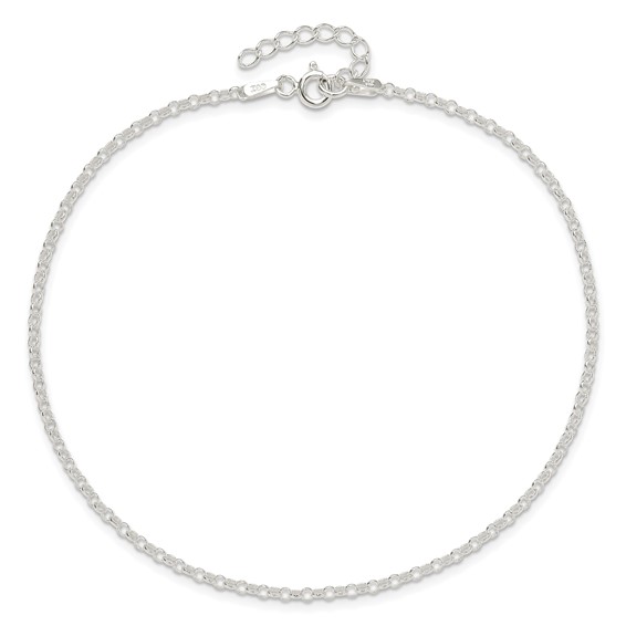 Sterling Silver 2mm Rolo Chain 9 inch Plus 1 inch Extender - Total 10 inch Anklet