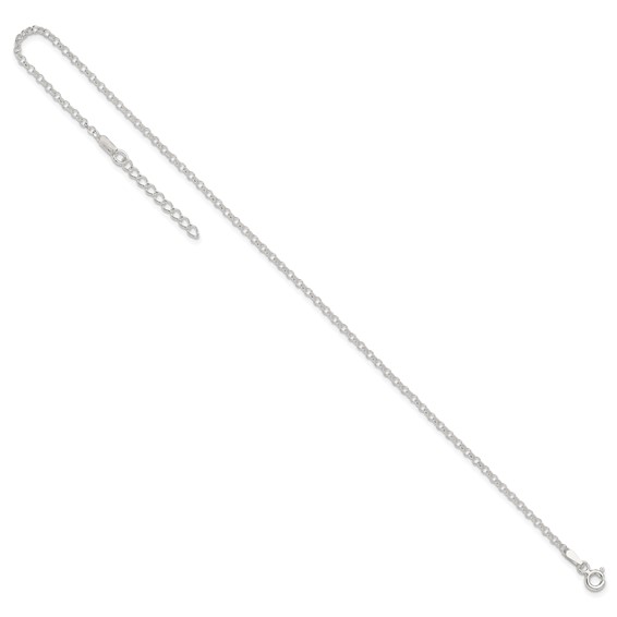 Sterling Silver 2mm Rolo Chain 9 inch Plus 1 inch Extender - Total 10 inch Anklet