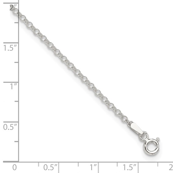 Sterling Silver 2mm Rolo Chain 9 inch Plus 1 inch Extender - Total 10 inch Anklet