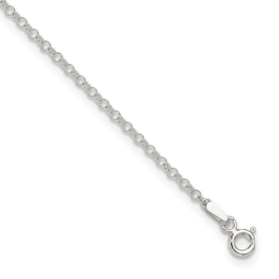 Sterling Silver 2mm Rolo Chain 9 inch Plus 1 inch Extender - Total 10 inch Anklet