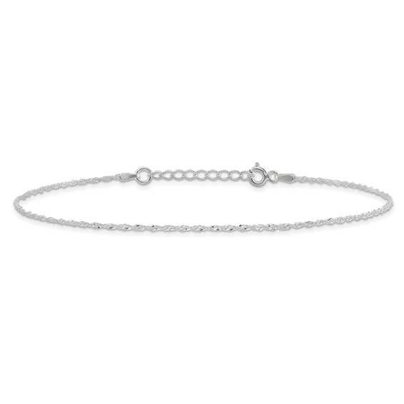 Sterling Silver 1.3mm Singapore Chain 9 inch Plus 1 inch Extender - Total 10 inch Anklet