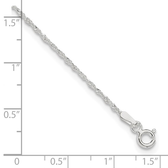Sterling Silver 1.3mm Singapore Chain 9 inch Plus 1 inch Extender - Total 10 inch Anklet