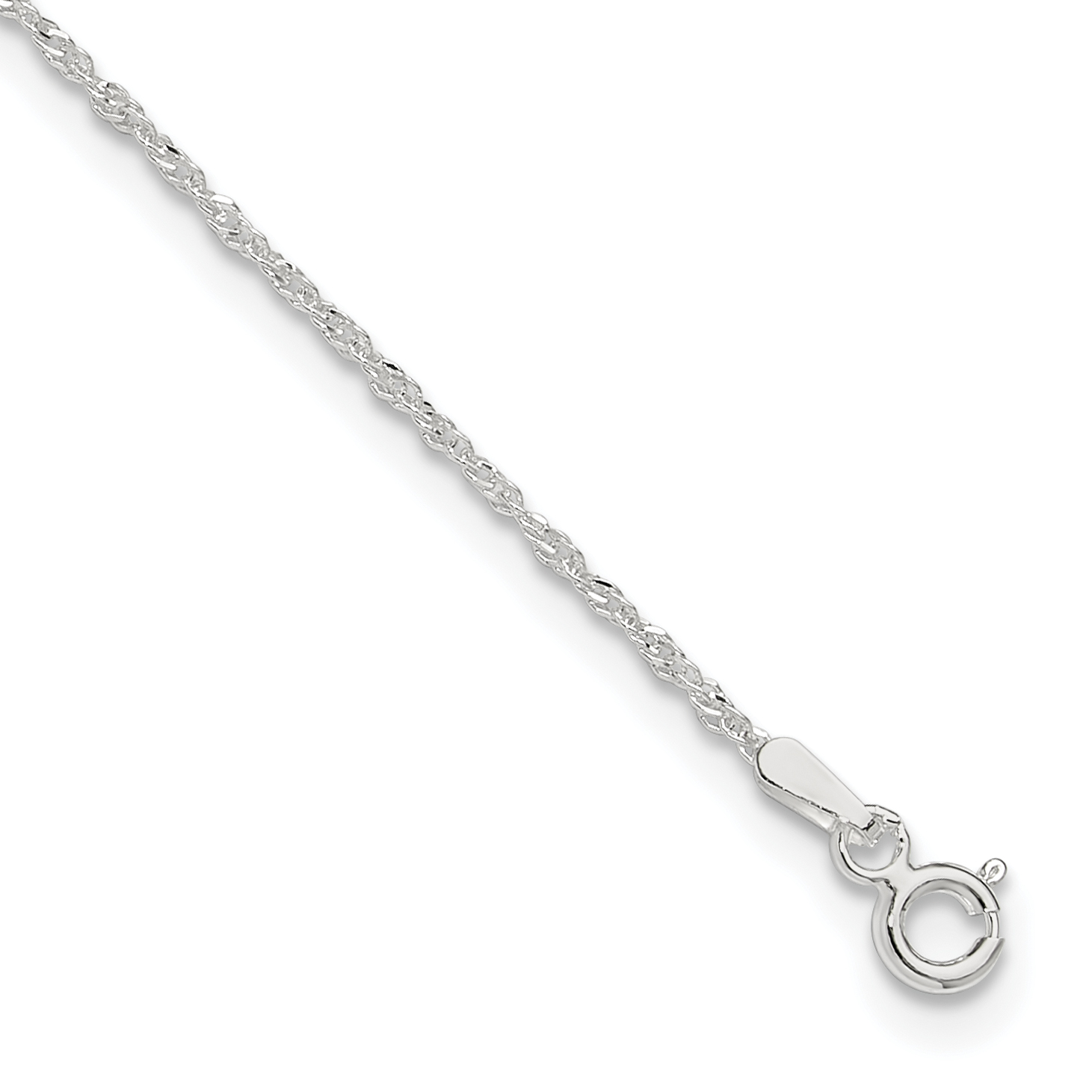 Sterling Silver 1.3mm Singapore 10in Plus 1in ext. Chain Anklet (QG2132-10)