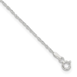 Sterling Silver 1.3mm Singapore Chain 9 inch Plus 1 inch Extender - Total 10 inch Anklet