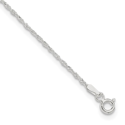 Sterling Silver 1.3mm Singapore 9in Plus 1in ext. Chain Anklet
