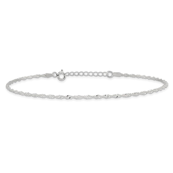 Sterling Silver 1.5mm Singapore Chain 9 inch Plus 1 inch Extender - Total 10 inch Anklet