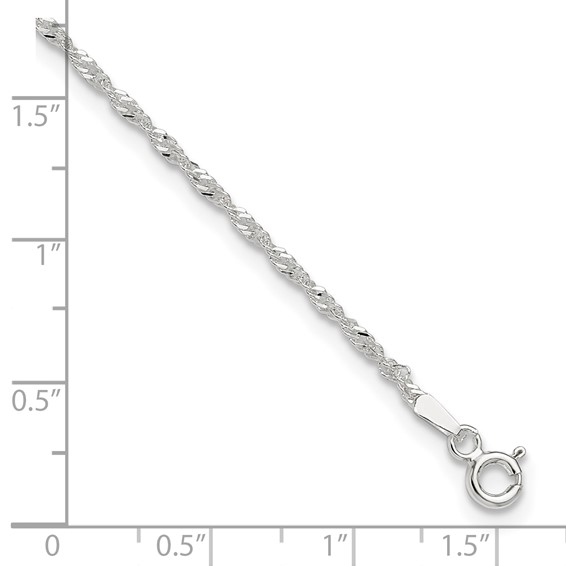 Sterling Silver 1.5mm Singapore Chain 9 inch Plus 1 inch Extender - Total 10 inch Anklet