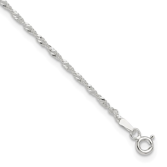 Sterling Silver 1.5mm Singapore Chain 10 inch Plus 1 inch Extender - Total 11 inch Anklet