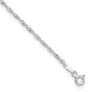 Sterling Silver 1.5mm Singapore Chain 9 inch Plus 1 inch Extender - Total 10 inch Anklet
