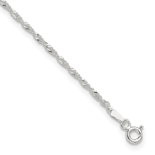 Sterling Silver 1.5mm Singapore Chain Plus 1 Inch Extender - Total 10 Inch Anklet, 9"