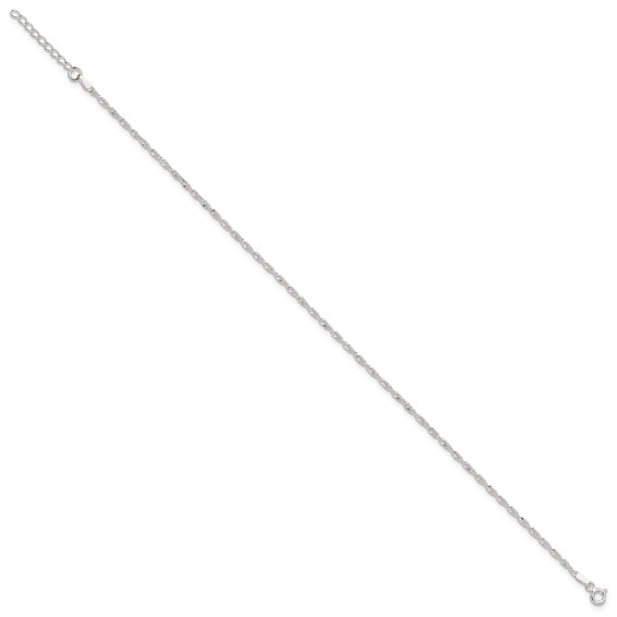 Sterling Silver 1.8mm Singapore Chain 9 inch Plus 1 inch Extender Chain - Total 10 inch Anklet