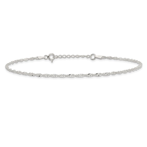 Sterling Silver 1.8mm Singapore Chain 9 inch Plus 1 inch Extender Chain - Total 10 inch Anklet