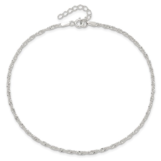 Sterling Silver 1.8mm Singapore Chain 9 inch Plus 1 inch Extender Chain - Total 10 inch Anklet