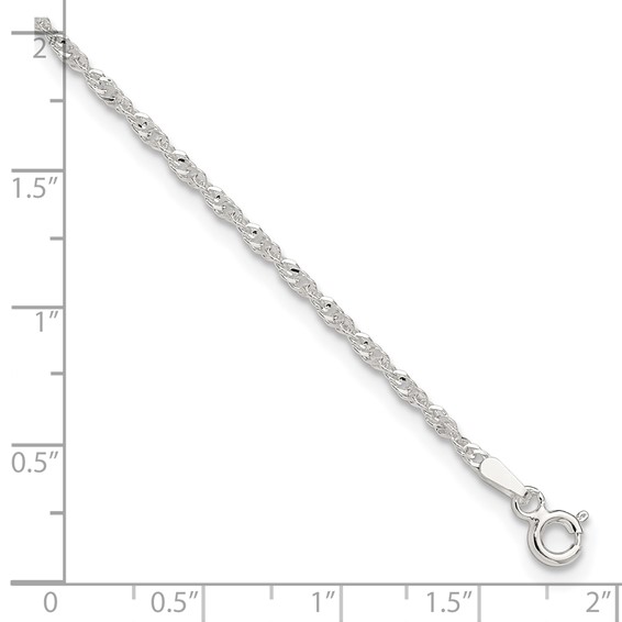 Sterling Silver 1.8mm Singapore Chain 9 inch Plus 1 inch Extender Chain - Total 10 inch Anklet