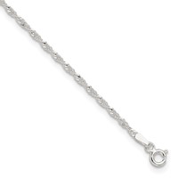 Sterling Silver 1.8mm Singapore Chain Plus 1 Inch Extender Chain - Total 10 Inch Anklet, 9" view 1