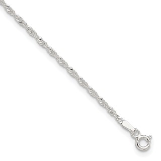 Sterling Silver 1.8mm Singapore Chain 9 inch Plus 1 inch Extender Chain - Total 10 inch Anklet