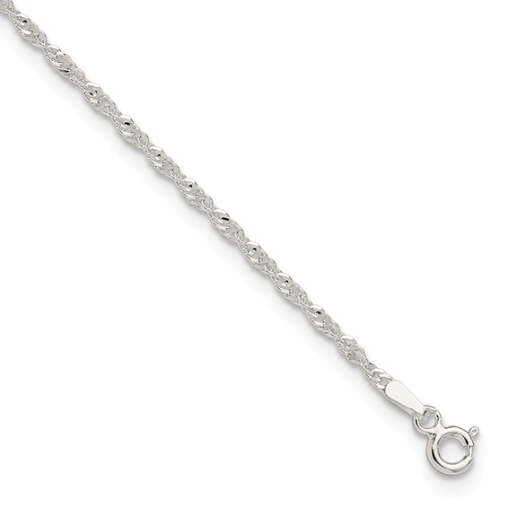 Sterling Silver 1.8mm Singapore Chain 9 inch Plus 1 inch Extender Chain - Total 10 inch Anklet