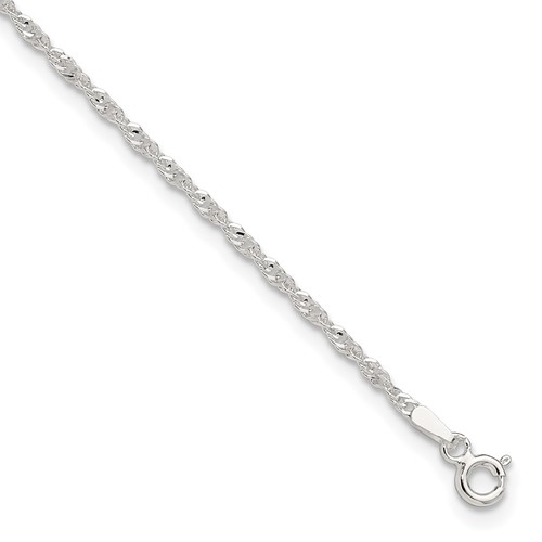 Sterling Silver 1.8mm Singapore Chain Plus 1 Inch Extender Chain - Total 10 Inch Anklet, 9"