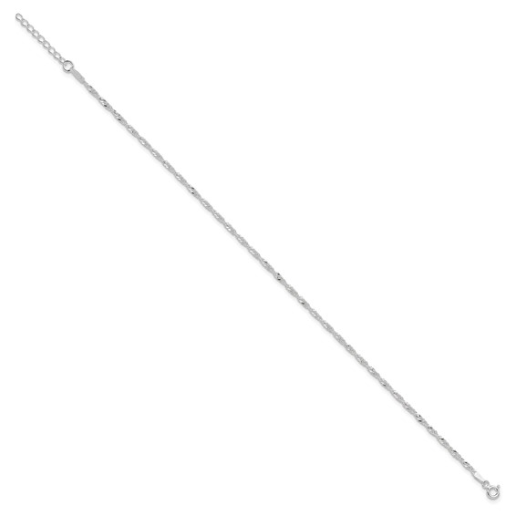Sterling Silver 2mm Singapore Chain 9 inch Plus 1 inch Extender Chain - Total 10 inch Anklet