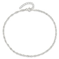 Sterling Silver 2mm Singapore Chain Plus 1 Inch Extender Chain - Total 10 Inch Anklet, 9" view 5