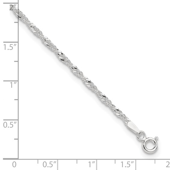 Sterling Silver 2mm Singapore Chain 9 inch Plus 1 inch Extender Chain - Total 10 inch Anklet
