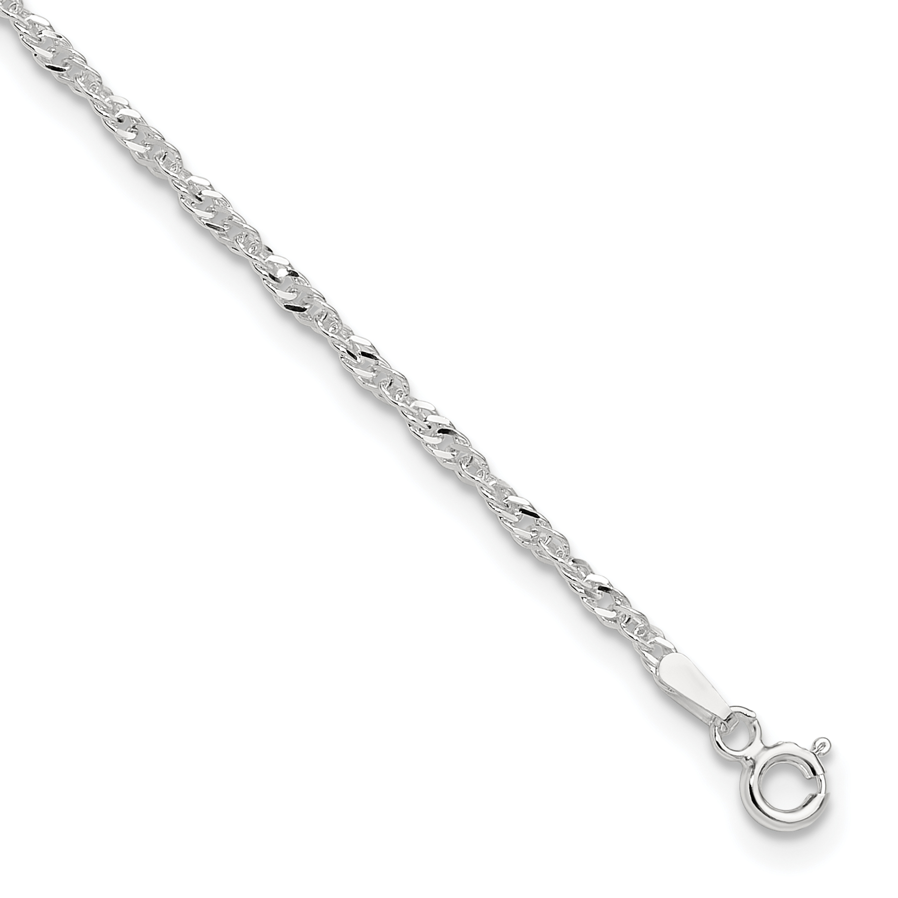Sterling Silver 2mm Singapore 10in Plus 1in ext. Chain Anklet (QG2135-10)
