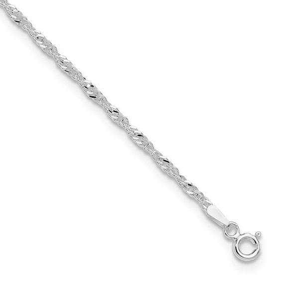 Sterling Silver 2mm Singapore Chain 10 inch Plus 1 inch Extender Chain - Total 11 inch Anklet