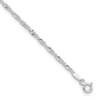 Sterling Silver 2mm Singapore Chain 9 inch Plus 1 inch Extender Chain - Total 10 inch Anklet