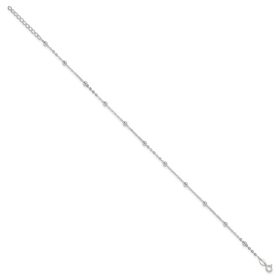 Sterling Silver 1mm Beaded Chain 9 inch Plus 1 inch Extender - Total 10 inch Anklet