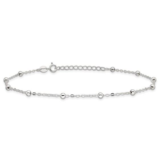 Sterling Silver 1mm Beaded Chain 9 inch Plus 1 inch Extender - Total 10 inch Anklet