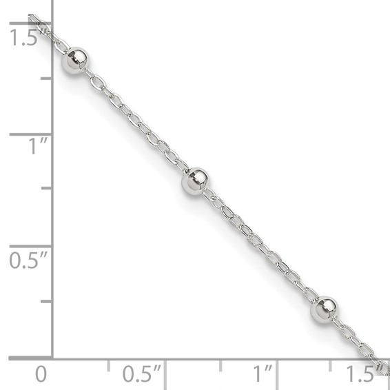 Sterling Silver 1mm Beaded Chain 9 inch Plus 1 inch Extender - Total 10 inch Anklet