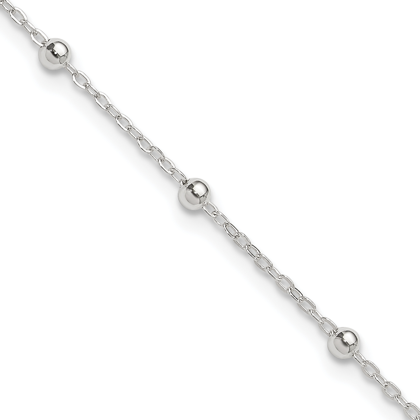Sterling Silver 1mm Beaded Chain 10in Plus 1in ext. Anklet (QG2136-10)