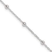 Sterling Silver 1mm Beaded Chain Plus 1 Inch Extender - Total 10 Inch Anklet, 9" view 1