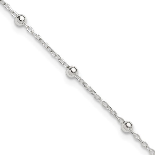 Sterling Silver 1mm Beaded Chain Plus 1 Inch Extender - Total 10 Inch Anklet - 9in