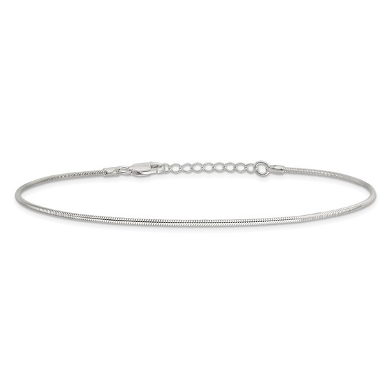 Sterling Silver 1.5mm Round Snake Chain 9 inch Plus 1 inch Extender - Total 10 inch Anklet