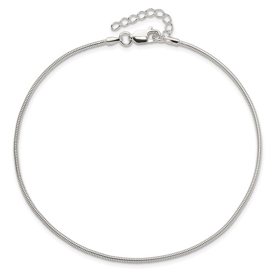 Sterling Silver 1.5mm Round Snake Chain 9 inch Plus 1 inch Extender - Total 10 inch Anklet