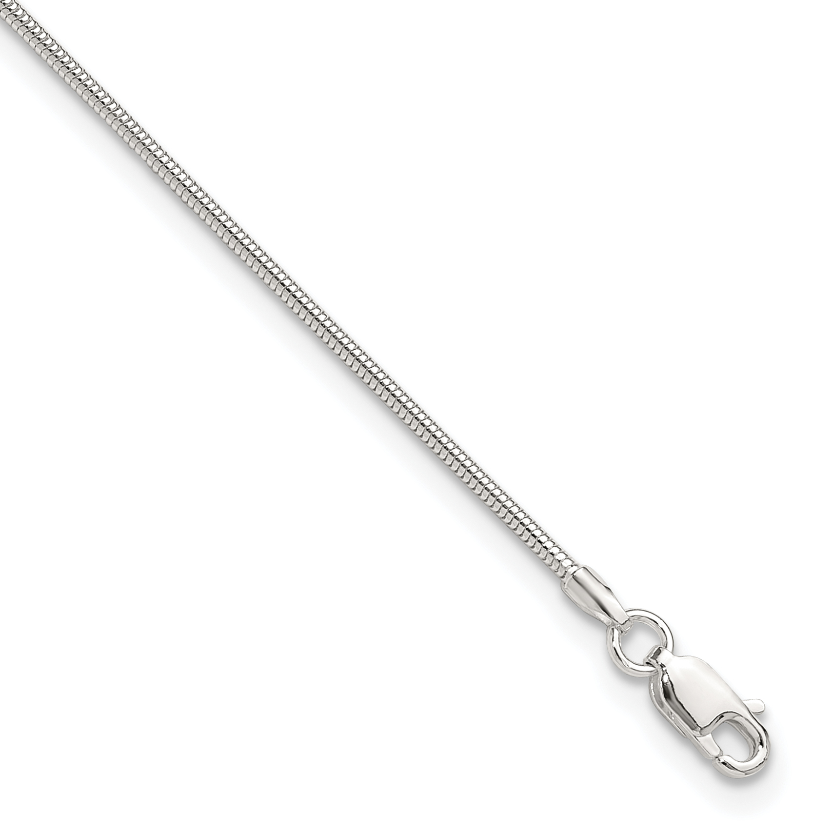 Sterling Silver 1.5mm Round Snake Chain 9in Plus 1in ext. Anklet (QG2138-9)