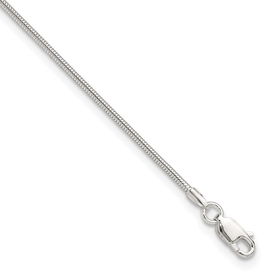 Sterling Silver 1.5mm Round Snake Chain 9 inch Plus 1 inch Extender - Total 10 inch Anklet