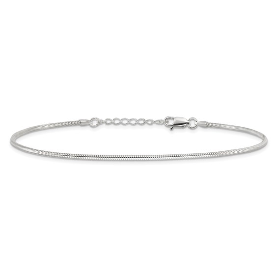 Sterling Silver 1.5mm Round Snake Chain 9 inch Plus 1 inch Extender - Total 10 inch Anklet