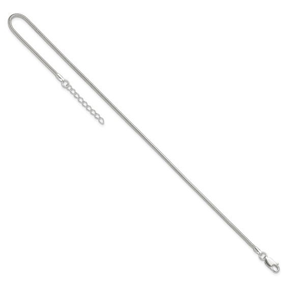 Sterling Silver 1.5mm Round Snake Chain 9 inch Plus 1 inch Extender - Total 10 inch Anklet