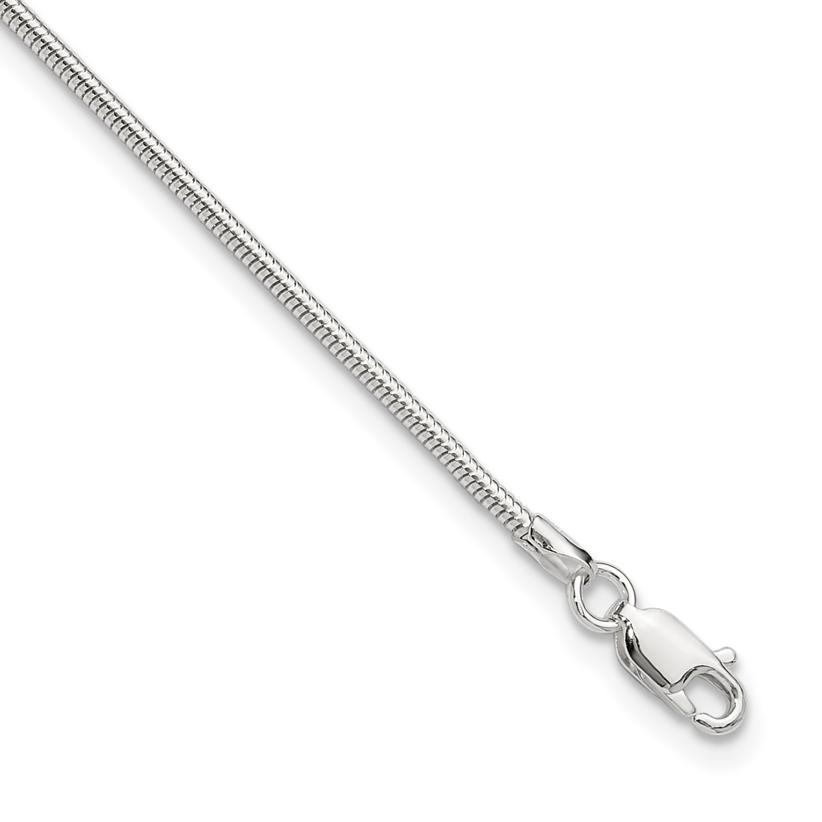 Sterling Silver 1.5mm Round Snake Chain 9in Plus 1in ext. Anklet (QG2139-9)