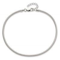 Sterling Silver 2.5mm Snake Chain Plus 1 Inch Extender - Total 10 Inch Anklet, 9" view 5