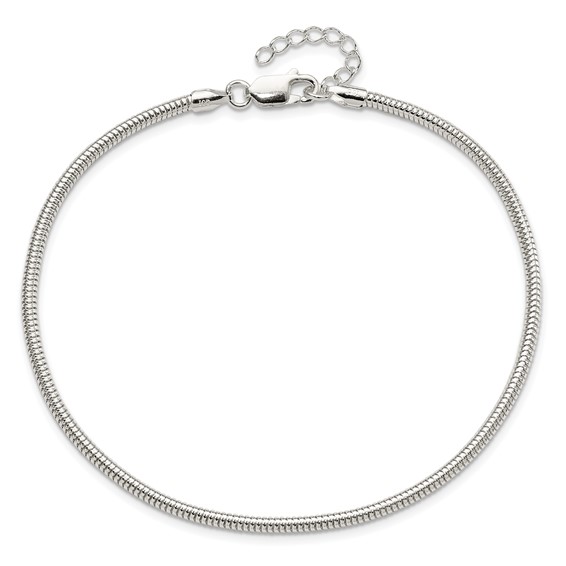 Sterling Silver 2.5mm Snake Chain 10 inch Plus 1 inch Extender - Total 11 inch Anklet